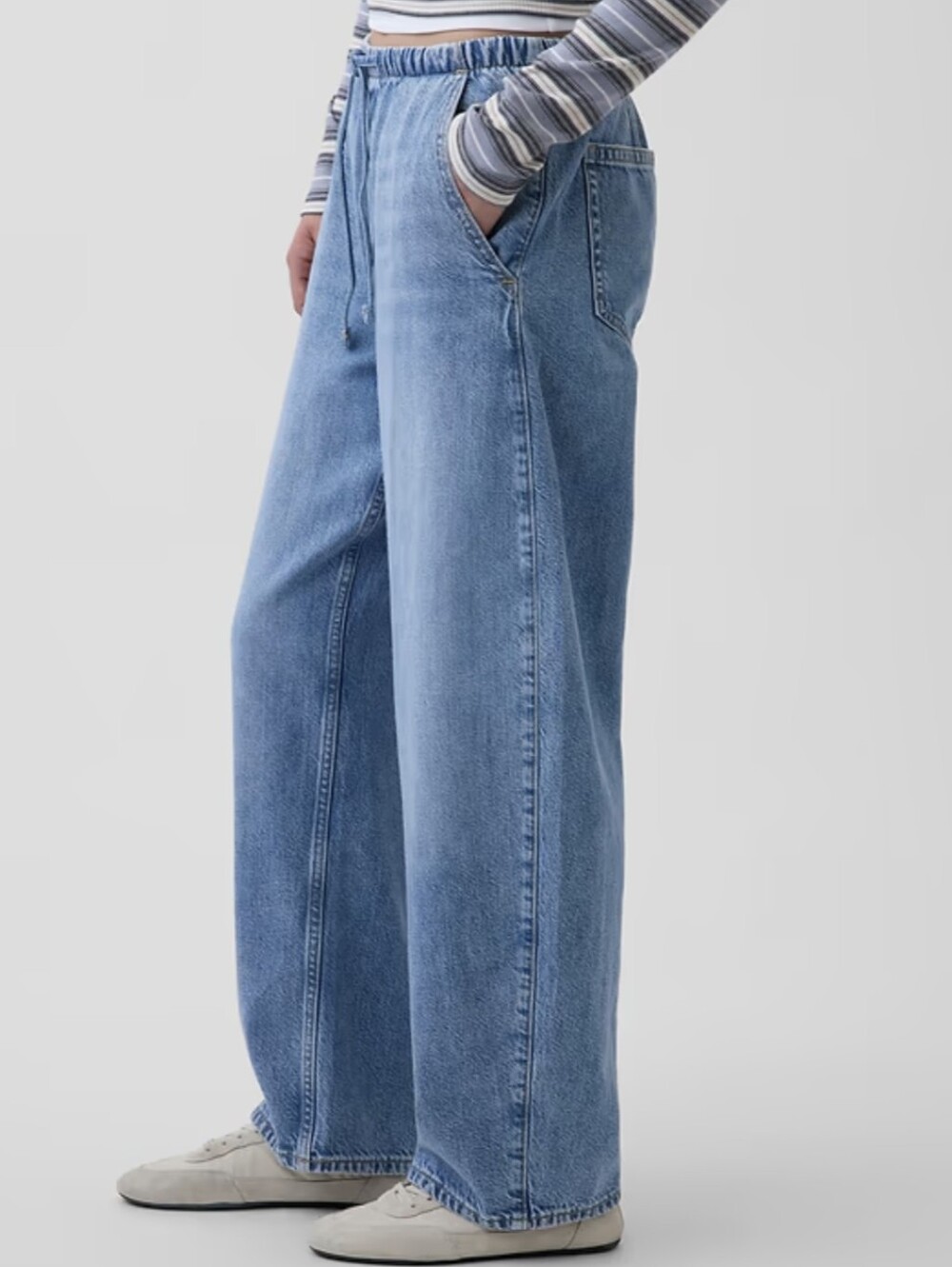 [NWOT] GAP High Rise Easy Barrel Jeans Medium Elastic Waist Light Indigo Womens - Picture 4 of 11